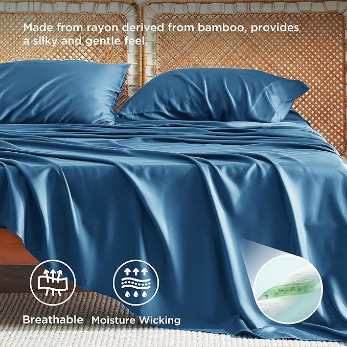 Bedsure King Size Sheets Set, Cooling Sheets for Hot Sleepers, Rayon Derived from Bamboo, Breathable & Soft, Deep Pocket Up to 16 Inches, Hotel Luxury Silky Bedding, Teal