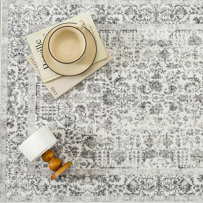 Black Runner Rug 3x10 Hallway Machine Washable Kitchen Vintage Distressed Non Slip Long Carpet Indoor Retro Floral Bedroom Accent Throw Rug for Bathroom Office Laundry Dining Room