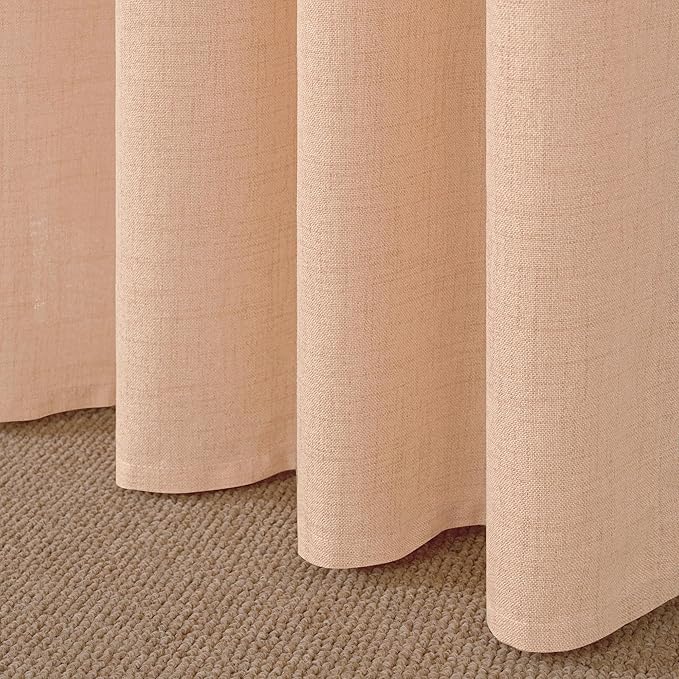 YoungsTex Linen Curtains 63 Inches Length for Living Room, Light Filtering Textured Short Window Drapes with Bronze Grommet Privacy for Bedroom Bathroom, Peach, 42 x 63 Inch, 2 Panels