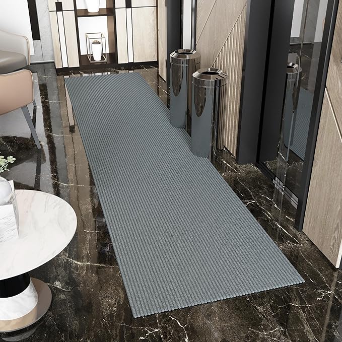 Ottomanson 2'7" x 53' Hallway Runner with Scraper Pile - Extra Durable Non-Slip Rug Mat for Indoor & Outdoor Use - Ideal for Kitchen, Entryway & Garage - High-Traffic Carpet, Gray
