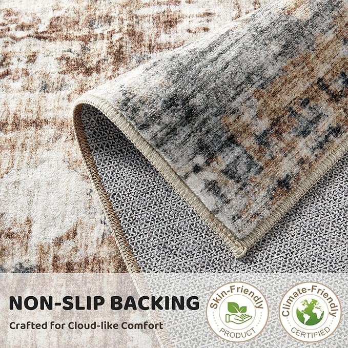 Area Rug Living Room Rugs - 5x7 Washable Large Soft Indoor Neutral Modern Abstract Low Pile Rug Carpet for Bedroom Dining Room Farmhouse Home Office - Grey Brown