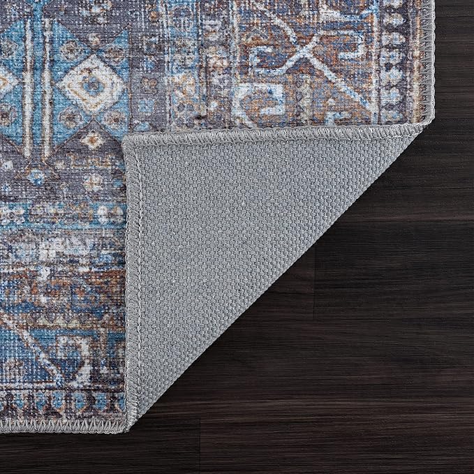 Bloom Rugs Washable 5' x 7' Rug - Slate Gray/Blue Traditional Area Rug for Living Room, Bedroom, Dining Room, and Kitchen - Exact Size: 5' x 7'