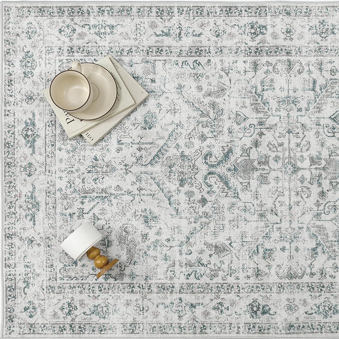 Blue 2x8 Runner Rug Vintage Area Carpet Hallway Indoor Kitchen Washable Low Pile Traditional Distressed Retro Accent Throw Rug Non Slip for Laundry Bathroom Office