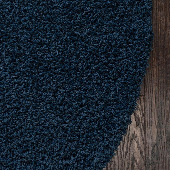 Unique Loom Solid Shag Collection Area Rug (8' x 10' Oval, Sapphire Blue/ Navy Blue)