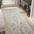 jinchan Hallway Runner Rug 2x10 Machine Washable - Vintage Floral Non-Slip Low-Pile Soft Ultra-Thin Faux Wool Kitchen Rug Distressed Carpet Runner for Farmhouse Bedroom Laundry Room (2x10ft, Taupe)