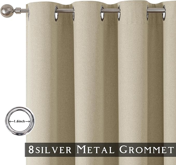 ChrisDowa 100% Blackout Tan Solid Curtains 90 Inches Long 2 Panels for Bedroom Living Room,Farmhouse Room Darkening Thermal Insulated Soundproof Grommet Top Window Treatment Drapes,52x90