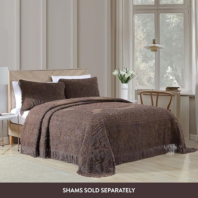 Beatrice Home Fashions Medallion Chenille Bedspread, King, Chocolate