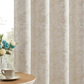 Beauoop Beige Floral Jacquard Blackout Curtains 63 Inches Long 2 Panels for Bedroom Living Room Taupe Flower Chenille Room Darkening Thermal Insulated Soundproof Grommet Window Treatments Drapes 52x63