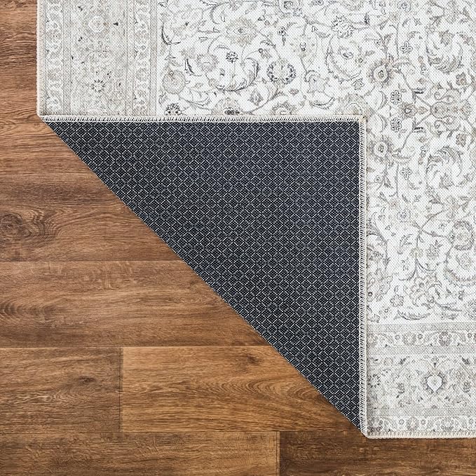 Bloom Rugs Washable Non-Slip 2' x 3' Rug - Beige/Off White Traditional Bordered Area Rug for Living Room, Bedroom, Dining Room, and Kitchen - Exact Size: 2' x 3'