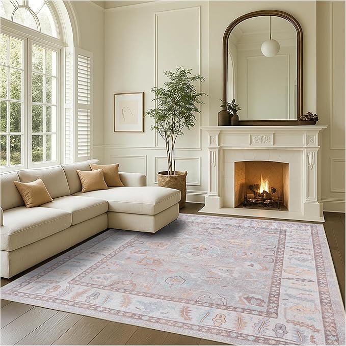 Fame Rugs Brown Modern Oushak Rug 8x10, Vintage Turkish Colorful Oriental Washable Antique Inspired Large Area Rugs, Luxury Living Room Bedroom (382MB, 7'6 x 10')