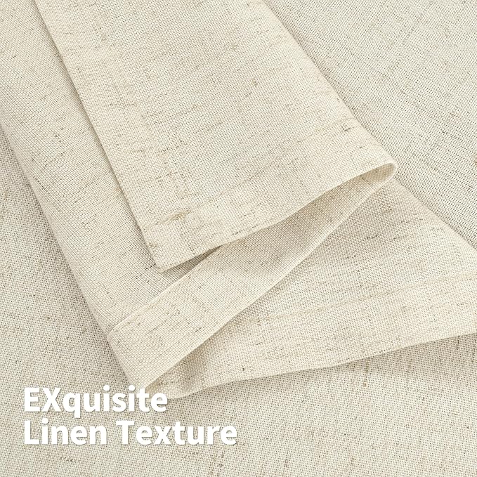 YoungsTex Beige Linen Curtains 45 Inch Length for Short Kitchen Window, Light Filtering Semi Sheer Drapes with Grommet Rustic for Cafe Bathroom Bedroom, 2 Panels, 52 X 45 Inch