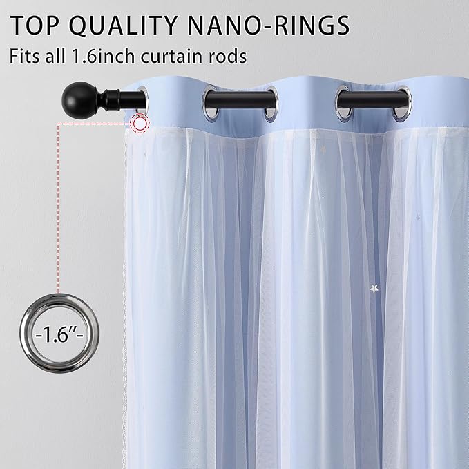 XiDi Blue Curtains for Bedroom, Girls Room Blackout Curtains, Kids Room Darkening Curtains, Light Blue Decor, 1 Panel Light Blue/34/84/1