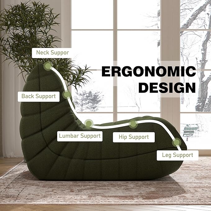 Bean Bag Chair, Fireside Chair Bean Bag Sofa Large Bean Bag Chair for Adults, Bean Bag Chairs for Teens with High Density Comfortable Foam, Memory Foam Lazy Sofa for Living Room, Bedroom (Green)