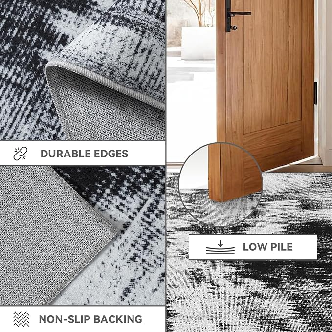5x7 Area Rug Living Room Rugs - Machine Washable Neutral Abstract Rugs for Dinning Room Indoor Floor Non Silp Rug Carpet for Bedroom Home Office - Black White