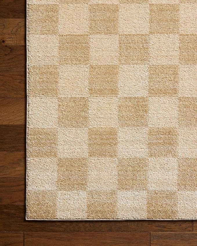 Loloi Chris Loves Julia Calvin Collection CLV-01 Wheat/Ivory 3'-6" x 5'-6" Accent Rug Checkered Neutral Soft Living Room Bedroom Carpet