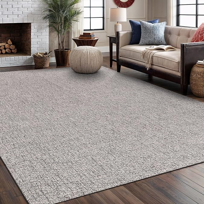 Easy Jute Rug 6x9 Indoor Outdoor Natural Rugs Solid Fiber Rug Woven Area Rug Boho Easy Clean Inside Carpet for Living Room Bedroom Dining Room Hallway or Outdoor Patio Porch (6 X 9 Silver)