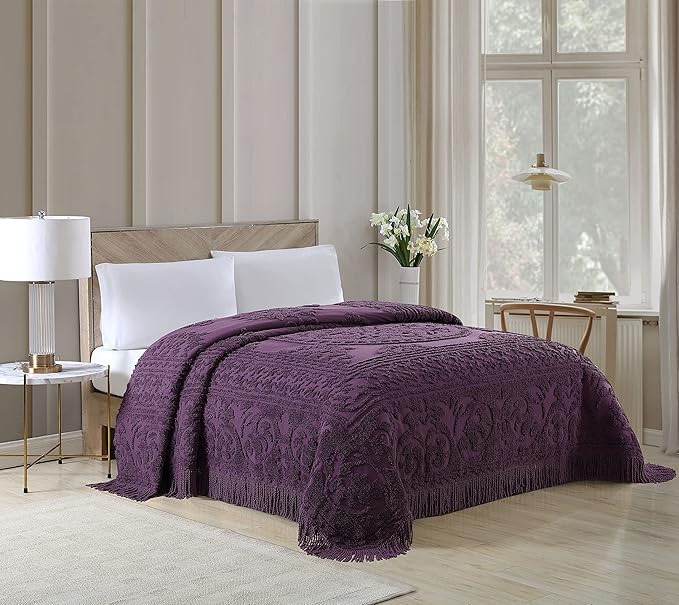 Beatrice Home Fashions Medallion Chenille Bedspread, Full, Eggplant