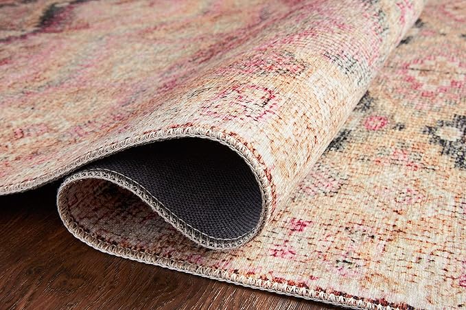 Loloi Layla Collection LAY-17 Pink/Lagoon 2'-3" x 3'-9" .13" Thick Accent Rug, Soft, Durable, Vintage Inspired, Distressed, Low Pile, Non-Shedding, Easy Clean, Printed, Living Room Rug