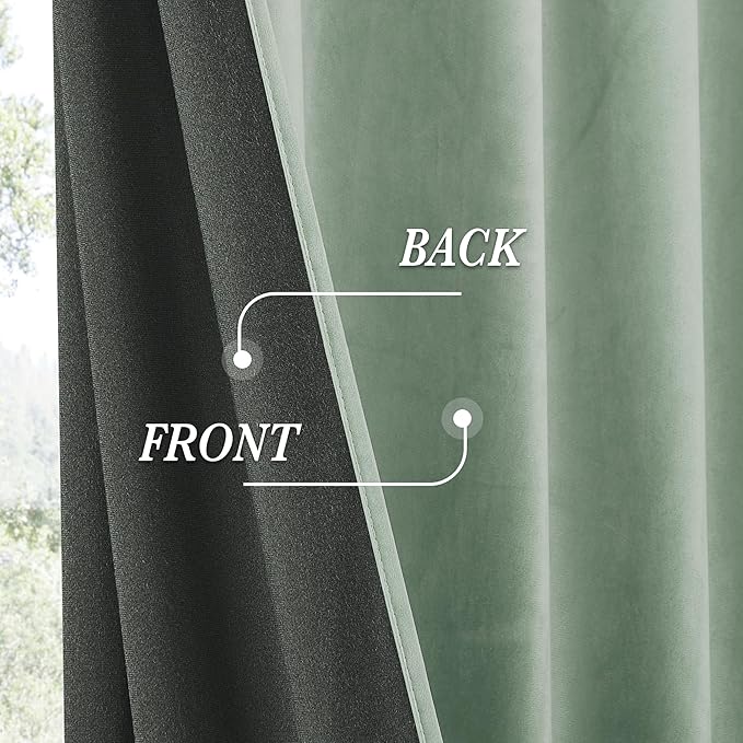 RYB HOME Mint Green Velvet Curtains 90 inches Long, Room Darkening, Floor-Length, Coastal Style Back Tab Velvet Drapes for Nursery Living Room Office, 52" W x L90 L, Auqa