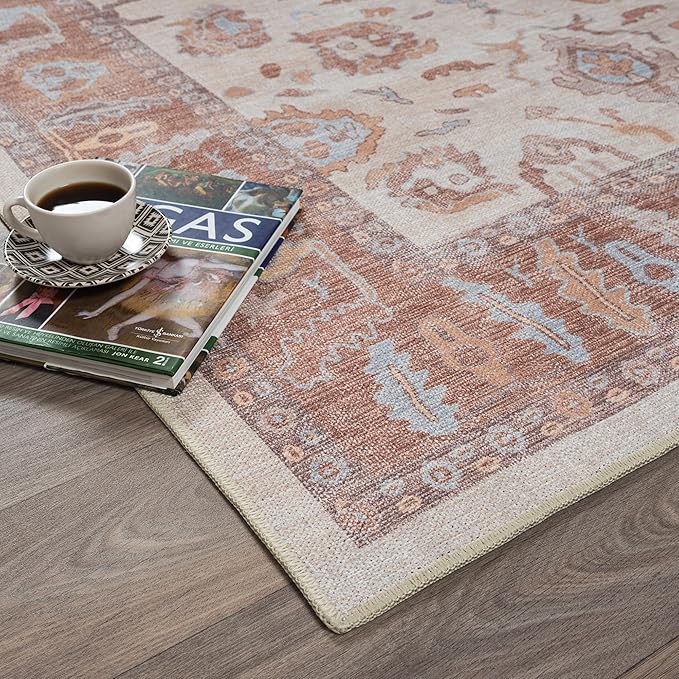 Fame Rugs Brown Modern Oushak Rug 2x3, Vintage Doormat Turkish Colorful Oriental Antique Inspired Washable Small Area Rug, Luxury Living Room Bedroom (383BB, 2' x 3')