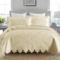 MarCielo 3-Piece 100% Cotton Oversized Bedspread Lightweight Quilt Coverlet Embroidery Farmhouse Bedding Set (Tk Beige Khaki, Oversized King (118"x106"))