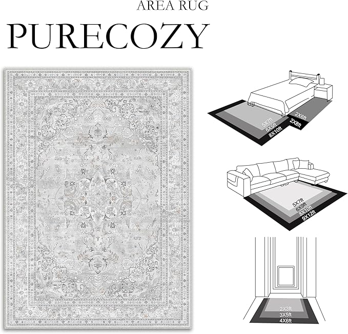 Grey 2x3 Area Rug Washable Vintage Small Carpet for Entryway Kitchen Soft Retro Floral Low Pile Thin Door Mat Non Slip Central Medallion Throw Rug for Bathroom Office Bedroom Dining Room