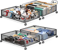 Yecaye Under Bed Storage with Wheels, 4 Pack Under Bed Shoe Storage Organizer Drawer, Tool-free Assembly Metal Underbed Storage Containers for Clothes, Shoes, Black