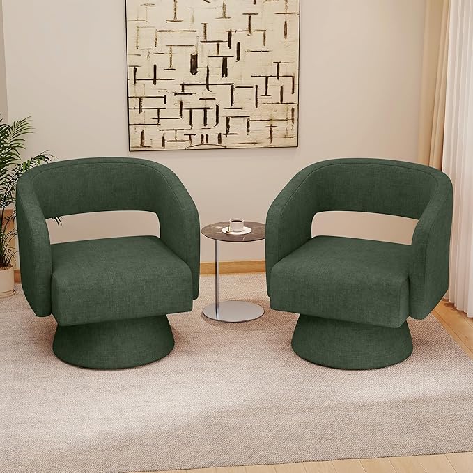 Swivel Accent Chair Set of 4, Modern Comfy Chenille Barrel Chairs, Oversized Upholstered Round Arm Chair for Living Room, Bedroom, Reading Room, Green