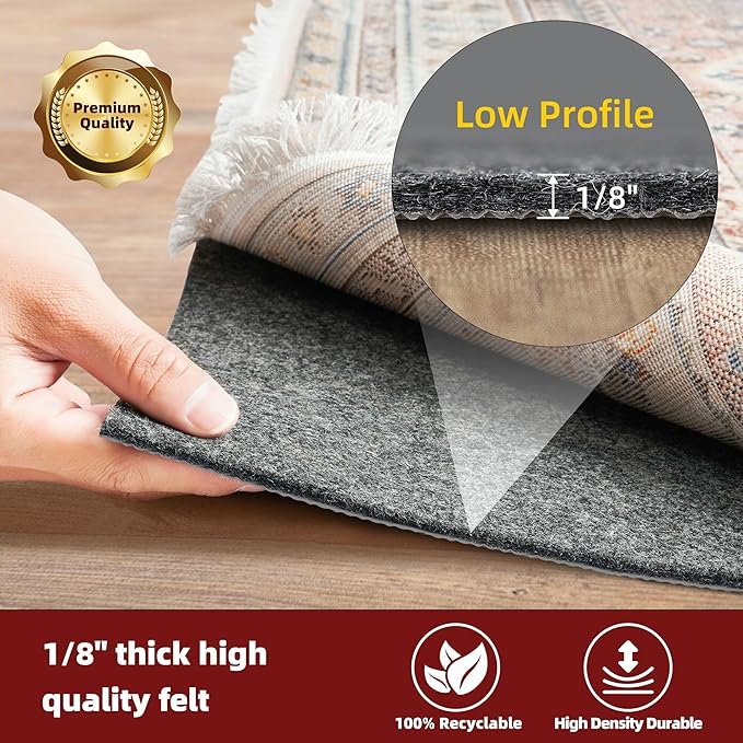 BAGAIL Felt and Natural Rubber Backing Rug Pads 1/8” Thick, Round 6 Feet Non Slip Rug Gripper Keep Rugs in Place, Under Area Rug Protective Cushioned Pads, Carpet Runners, Hardwood Floors Protection