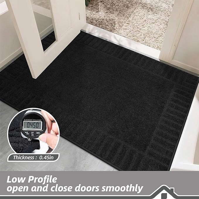 BEQHAUSE Door-Mat Non-Slip Front Doormat Low-Profile Entrance Mats for Front Door Entry Resist Dirt Washable Doormat Absorbent Entryway Door Mat,Black,36"x60"