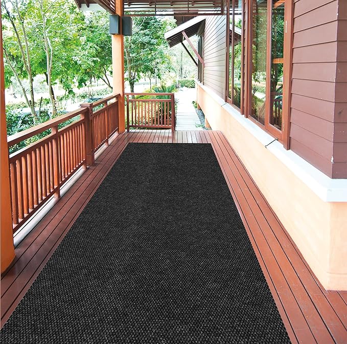 Ottomanson Commercial Scrape Rib Entry Mat – Heavy Duty Ribbed Floor Mat for High Traffic – Non Slip Rubber Back, Waterproof – Indoor Outdoor Use for Offices, Schools, Lobbies, 2'7" x 35', Black