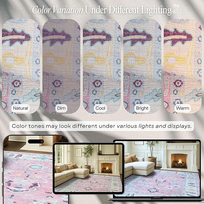 Fame Rugs Pink Modern Oushak Rug 10x13, Vintage Turkish Colorful Oriental Washable Antique Inspired Oversize Area Rugs, Luxury Living Room Bedroom (385PB, 10' x 13')