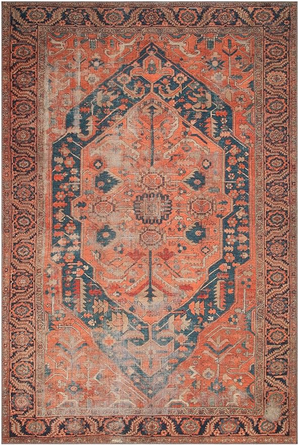 Keen Home Design 9x12 Rug - Machine Washable Area Rug with Non-Slip Backing, Ideal for Living Room, Dining Room, Bedroom - Vintage, Easy Clean, Durable, Low Pile Rug - (9' x 12')