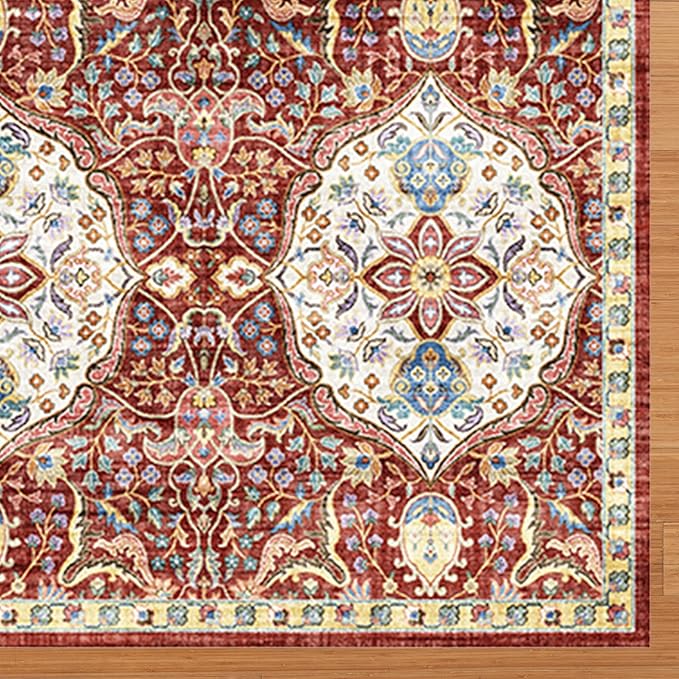Gertmenian Indoor Bohemian Area Rug - 5x7 Standard, Non-Shedding, Ideal for High Traffic in Living Room, Bedroom, Entryway - Moroccan, Red, 26845