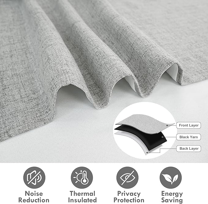 DriftAway Double Layer Linen Blackout Tie Up Curtains Thermal Insulated Fully Lined Balloon Roman Shade Bathroom Window Adjustable Rod Pocket for Small Window 45 Inch by 63 Inch Gray