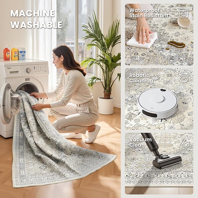zesthome Runner Rug 2x5 - Stain Resistant Machine Washable Rug, Non Slip Vintage Hallway Runner Rugs, Low Pile Lightweight Runners for Kitchen, Entryway and Corridor