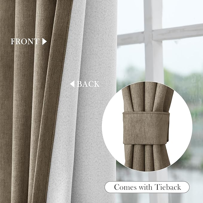 Macochico 100% Blackout Curtains Thermal Insulated Noise Reducing Chenille Curtains for Hotel Auditorium Bedroom Living Room Grommet Palm Curtains with Tieback Classic 52" Wx84 L 1 Panel