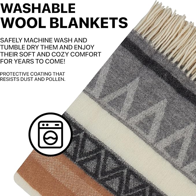 | Wool Blanket/Throw | 100% New Zealand Wool | Perfect for Home and Outdoors | Virgin Wool Throw with Fringes 67"x79" (170 x 200 cm)