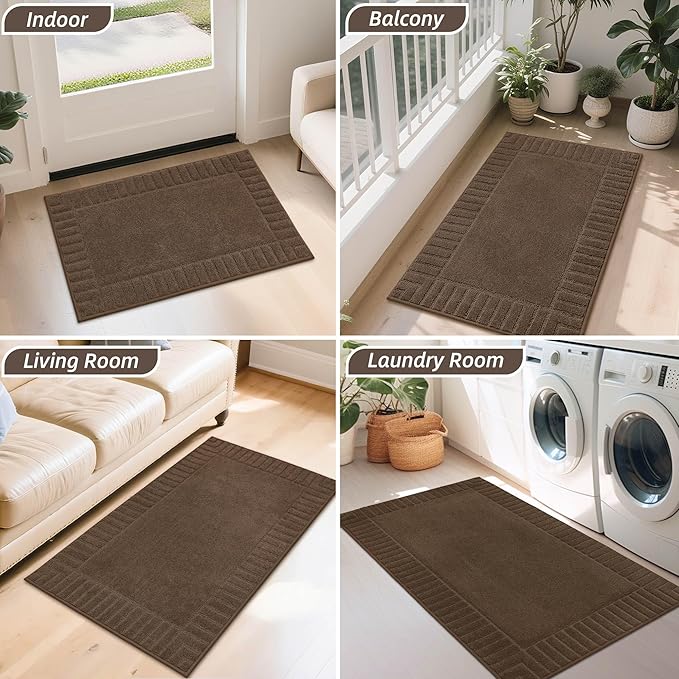 BEQHAUSE Door-Mat Non-Slip Front Doormat Low-Profile Entrance Mats for Front Door Entry Resist Dirt Washable Doormat Absorbent Entryway Door Mat,Brown,36"x60"