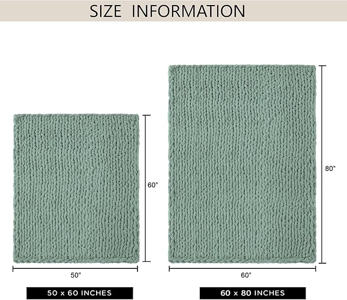 Chunky Knit Throw Blanket 60"X 80", 100% Handmade with Soft Chenille Yarn, 6.7lbs Thick Cable Knitted Blankets, Large Rope Knot Crochet Throws for Couch Sofa Bed Home Decor, Sage Green