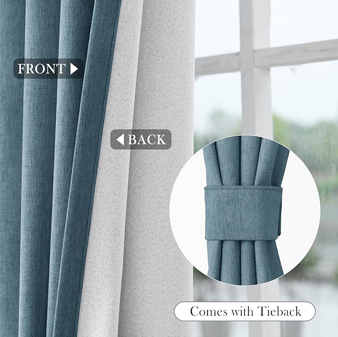 Macochico Extra Wide 100% Blackout Chenille Curtains 100" Wx102 L Thermal Curtains for Sliding Door Room Divider Living Room Bedroom Hotel Teal Blue Blackout Curtains Grommet with Tieback 1 Panel