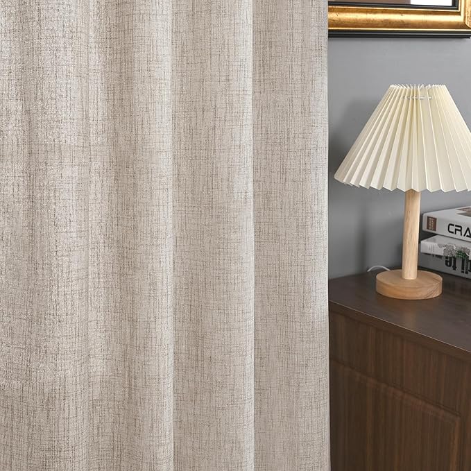 YoungsTex Linen Curtains 30 Inch Long with Grommet for Kitchen Cafe Window, Short Drapes Light Filtering Rustic Style for Bathroom Small Window, 42 X 30 Inch, 2 Panels