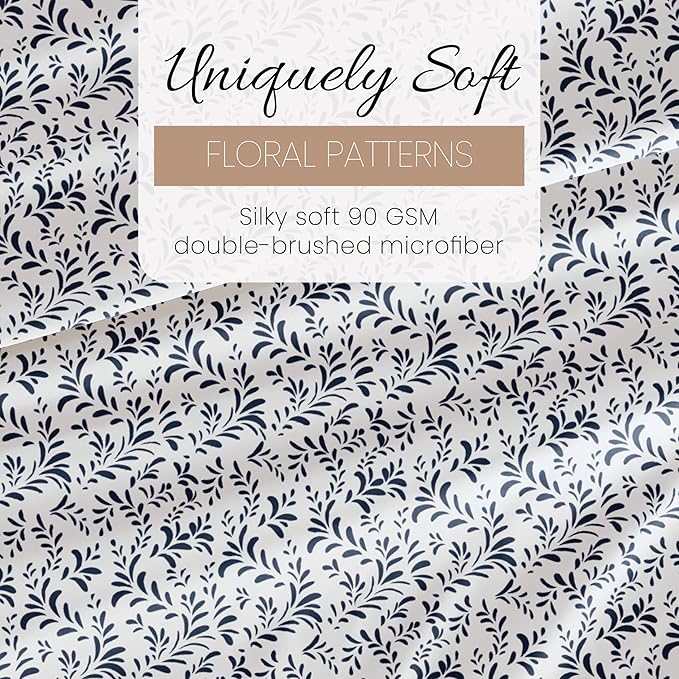 Linen Market 4 Piece California King Bedding Sheet Set (Navy Vines) - Sleep Better Than Ever with These Ultra-Soft & Cooling Bed Sheets for Your Cal King Size Bed - Deep Pocket Fits 16" Mattress