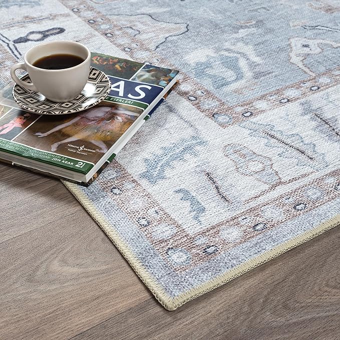 Fame Rugs Gray Modern Oushak Rug 9x12, Vintage Turkish Colorful Oriental Washable Antique Inspired Oversize Area Rugs, Luxury Living Room Bedroom (Gbeige, 9' x 12)