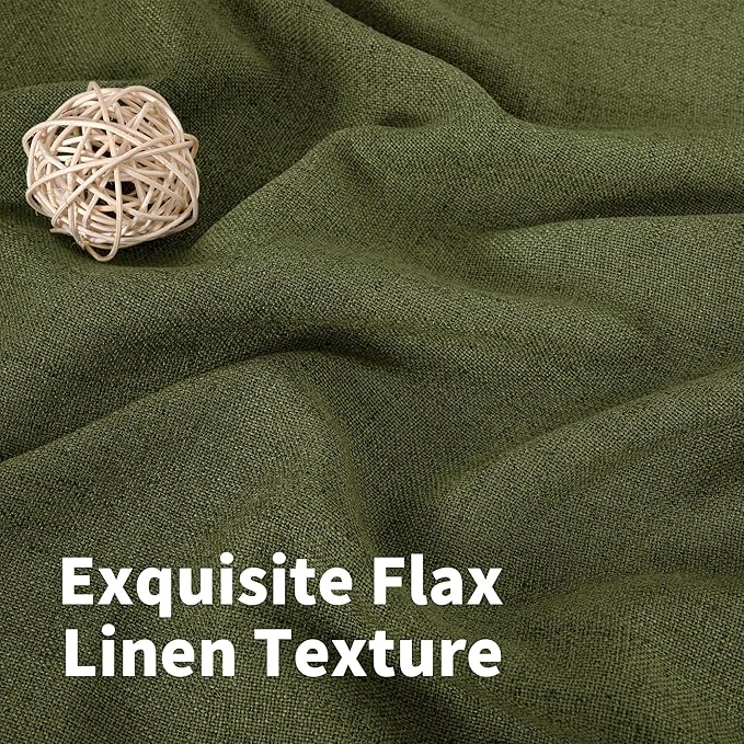 YoungsTex Extro Long Linen Curtains 108 Inch Length for Living Room, Semi Sheer Drapes Light Filtering with Bronze Grommet for Dining Bedroom Country, Olive Green, 2 Panels, 52 X 108 Inch