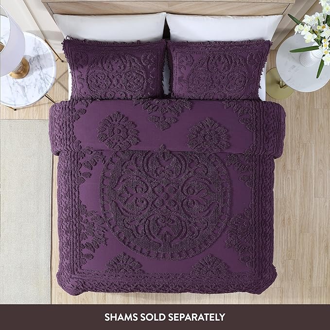 Beatrice Home Fashions Medallion Chenille Bedspread, King, Eggplant