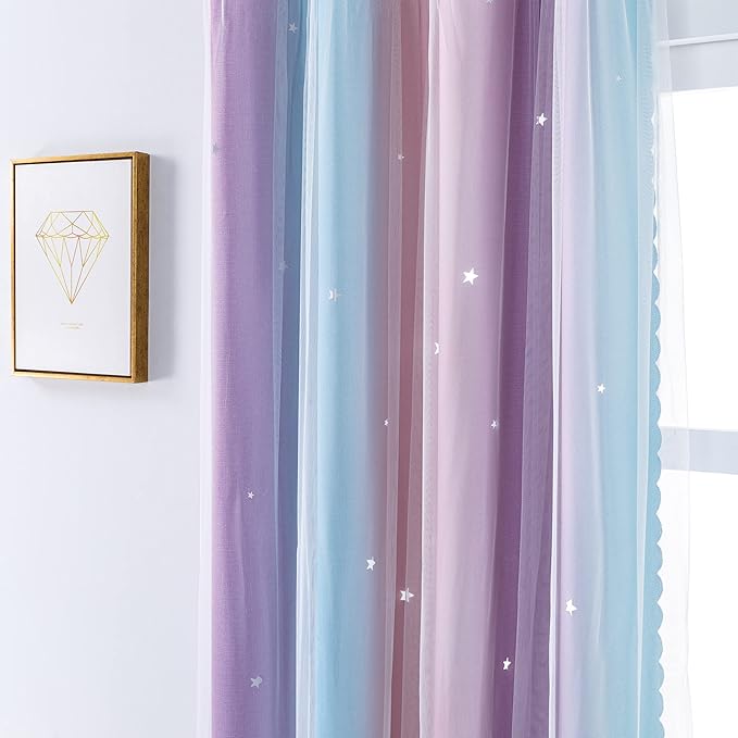 XiDi Curtains for Bedroom Decor, Rainbow Pink Purple/34/96
