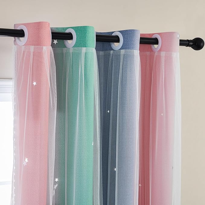 XiDi Curtains for Bedroom Decor, Rainbow Pinkgreen grey52/90