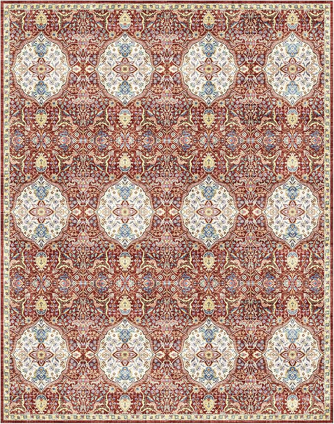 Gertmenian Indoor Bohemian Accent Rug - 3x5 Small, Non-Shedding, Ideal for High Traffic in Living Room, Bedroom, Entryway - Moroccan, Red, 26844