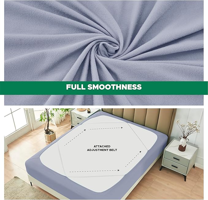 Biscaynebay Decorative Box Spring Cover Twin & Twin XL Size, Silver Grey Luxurious Jersey Knitting Stretchy Wrap Around 4 Sides Bed Skirt for Home/Hotels, Easy Fit Wrinkle & Fade Free Machine Washable